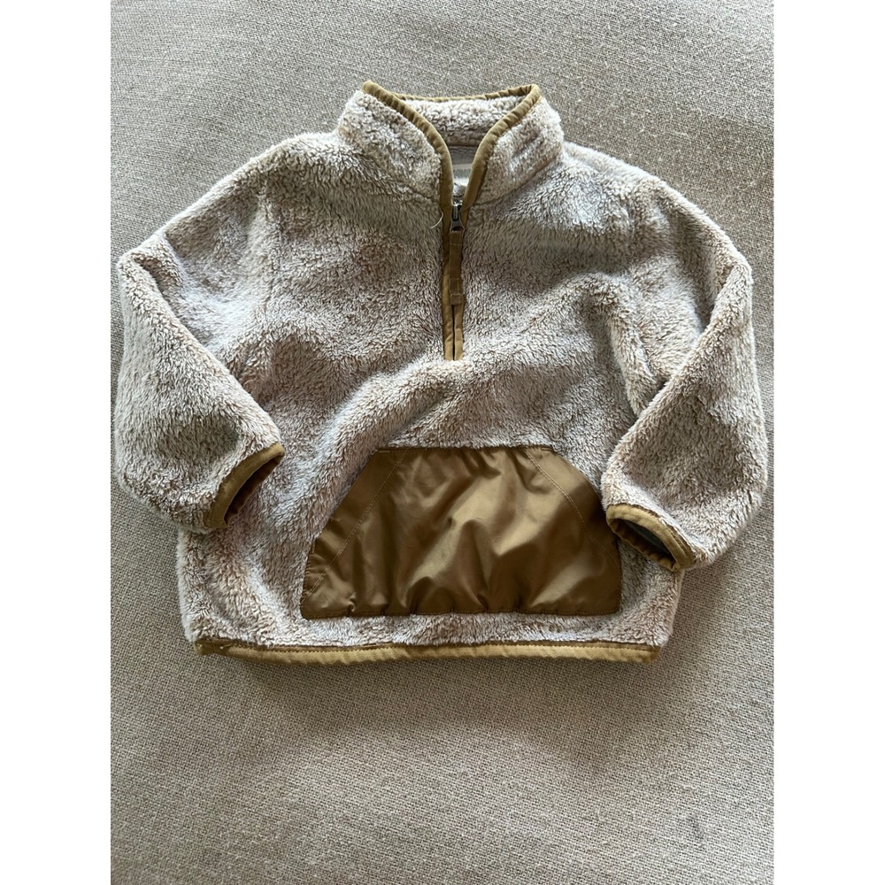 Gymboree Pullover Toddler 18-24M Sherpa Fleece Tan Half Zip Kangaroo Pocket Cozy
